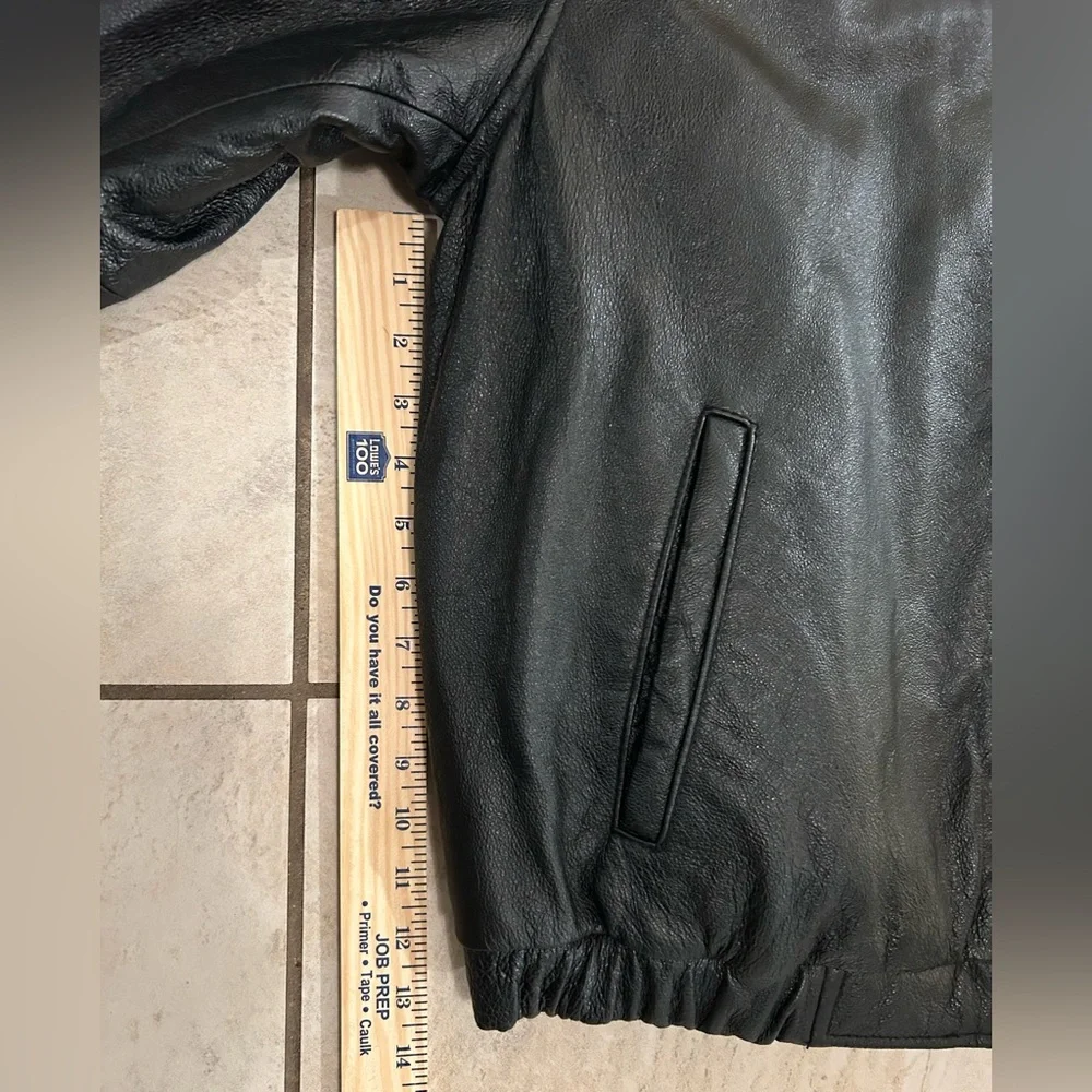 Men's Black Leather Classic Zip Jacket Quilted Lining Casual Pristine R&O Bomber - Picture 13 of 15